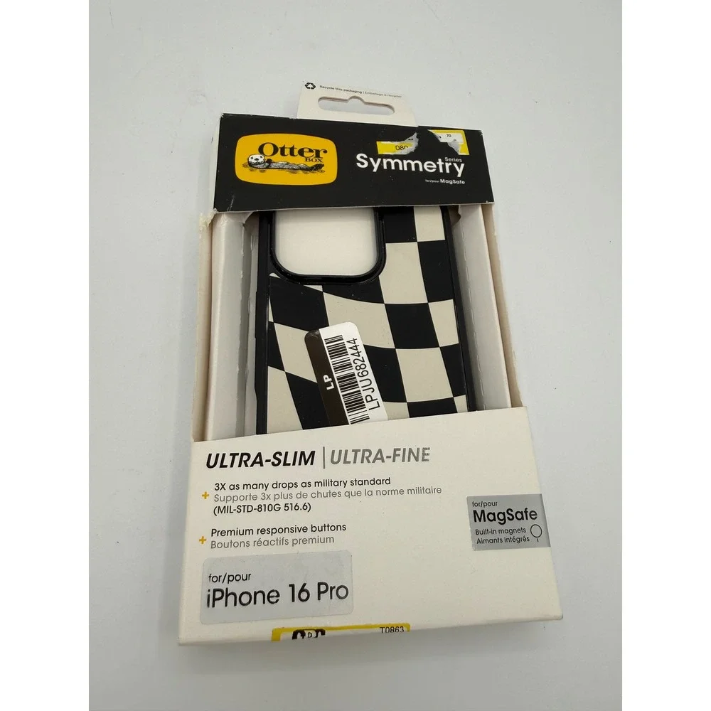 OtterBox Symmetry iPhone 16 Pro Case Unisex OS Black White New Checkered MagSafe